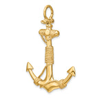 14K Gold Solid Anchor with Rope Pendant Casted, Bold Men's Design
