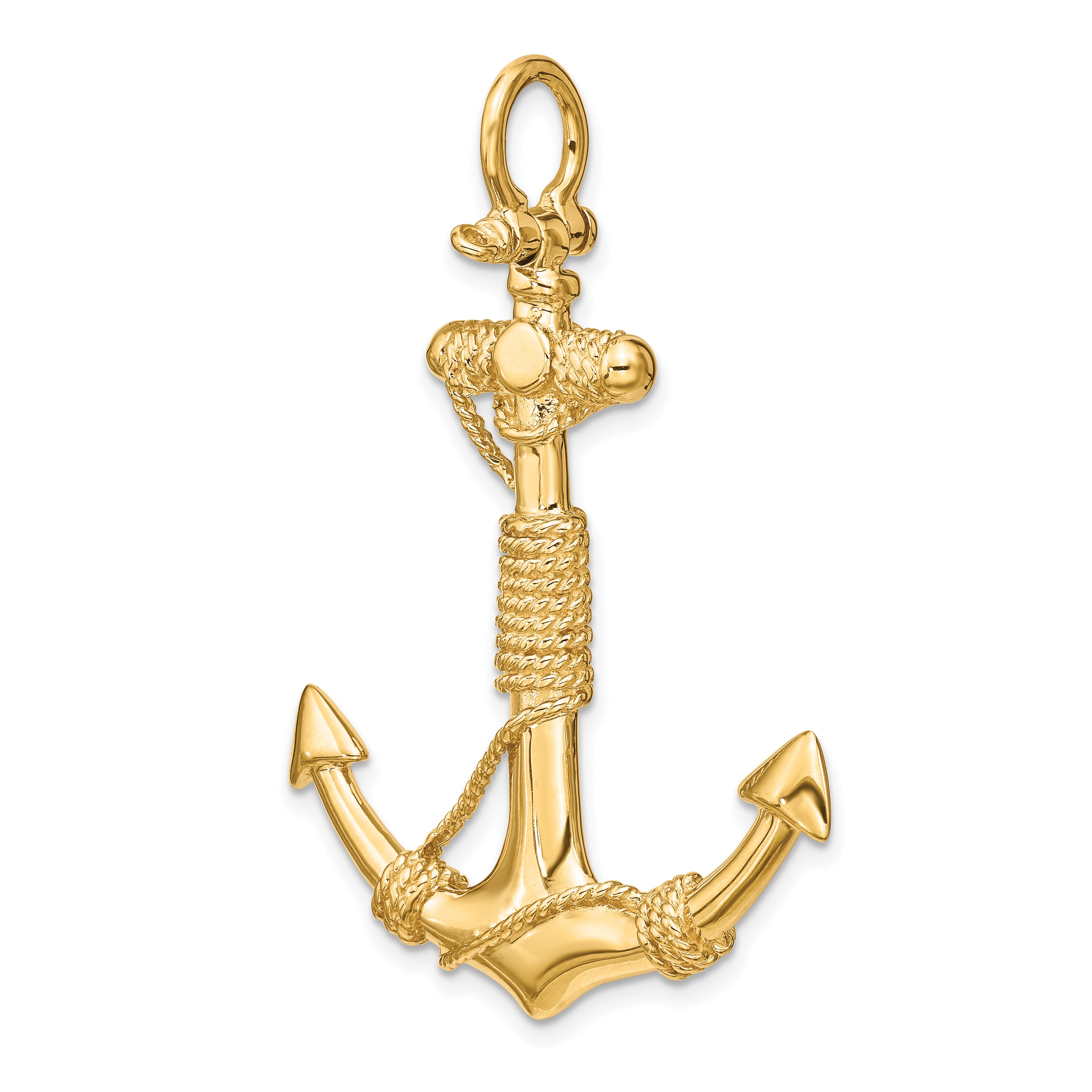 14K Gold Solid Anchor with Rope Pendant Casted, Bold Men's Design