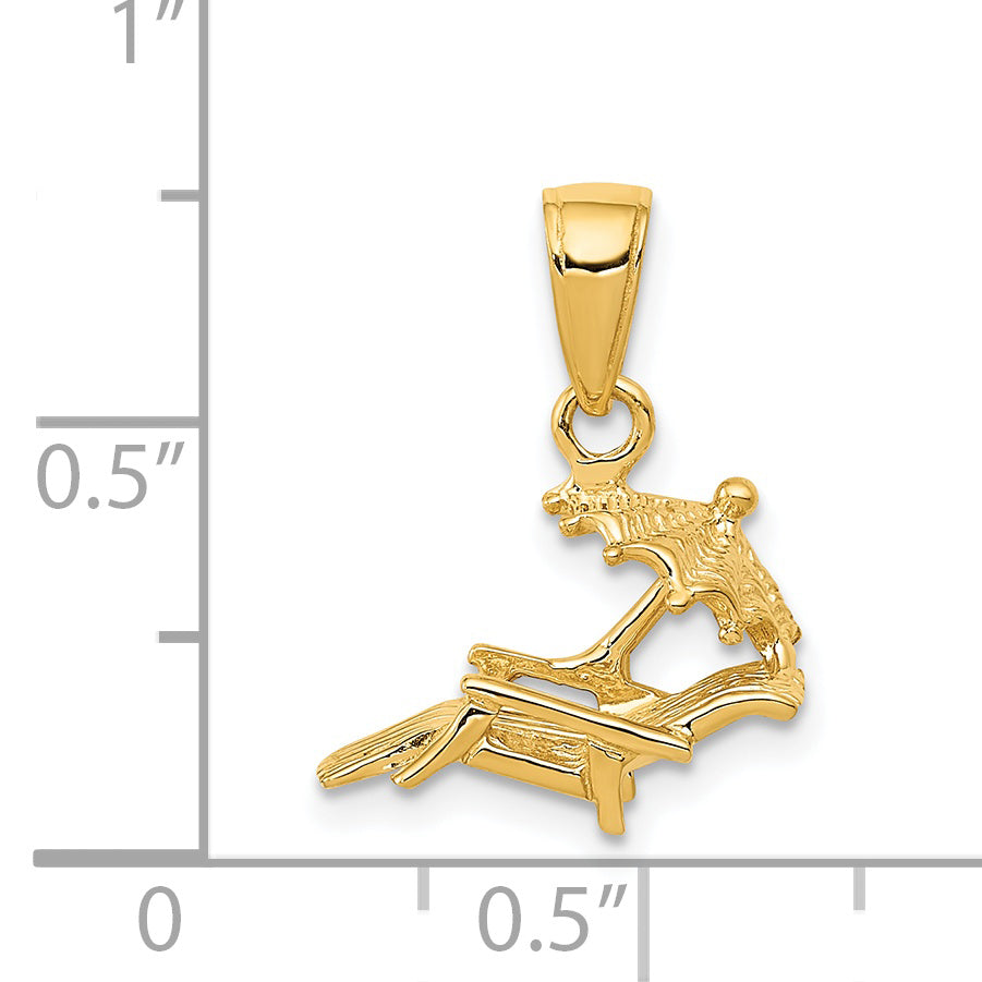 14K Yellow Gold 3D Lounge Beach Chair Pendant Solid Cast Design