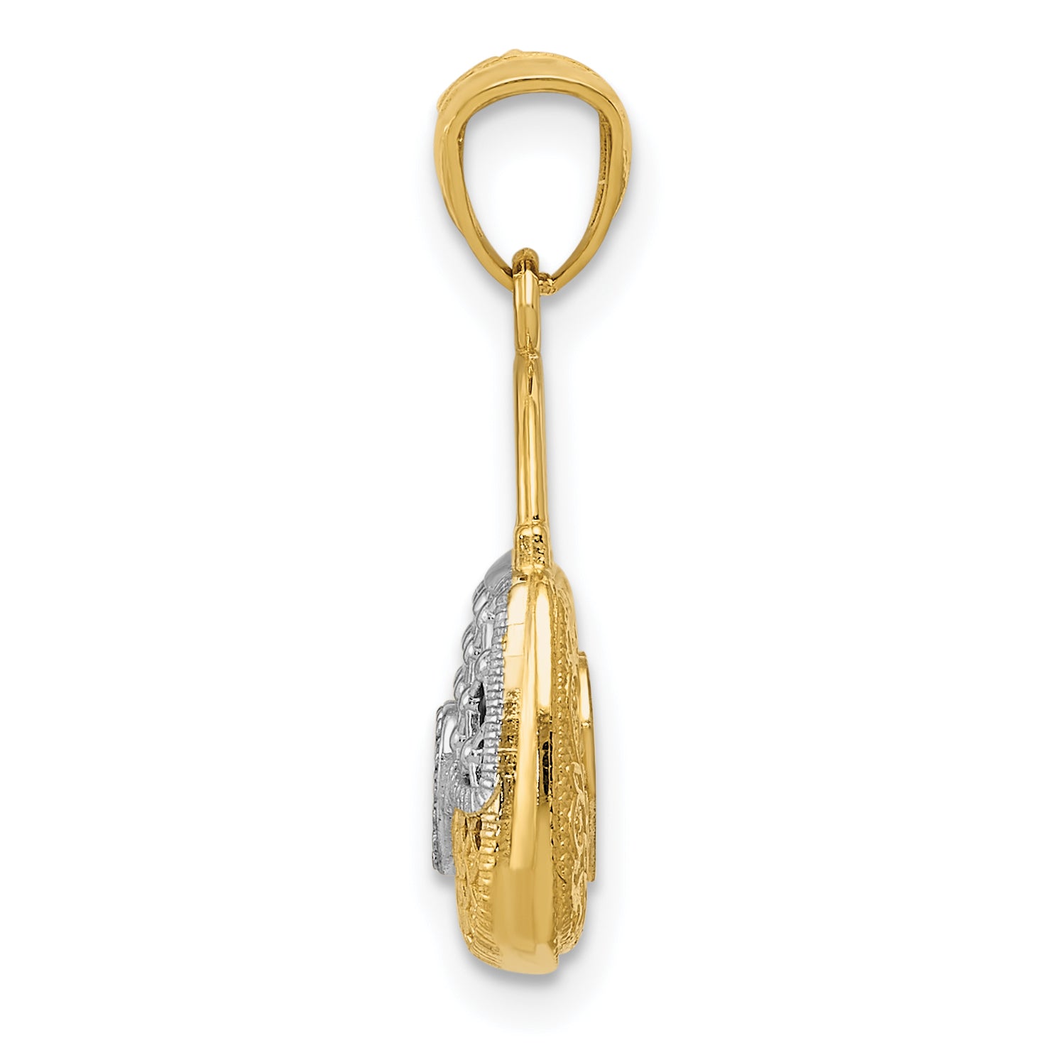 14K Gold & Rhodium 3D Reversible Heart Handbag Pendant  Polished & Textured