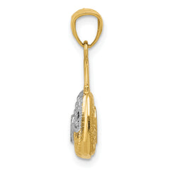 14K Gold & Rhodium 3D Reversible Heart Handbag Pendant  Polished & Textured