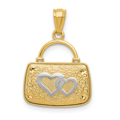 14K w/Rhodium 3D Reversible Heart Handbag Pendant