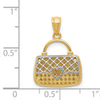 14K Gold & Rhodium 3D Reversible Heart Handbag Pendant  Polished & Textured