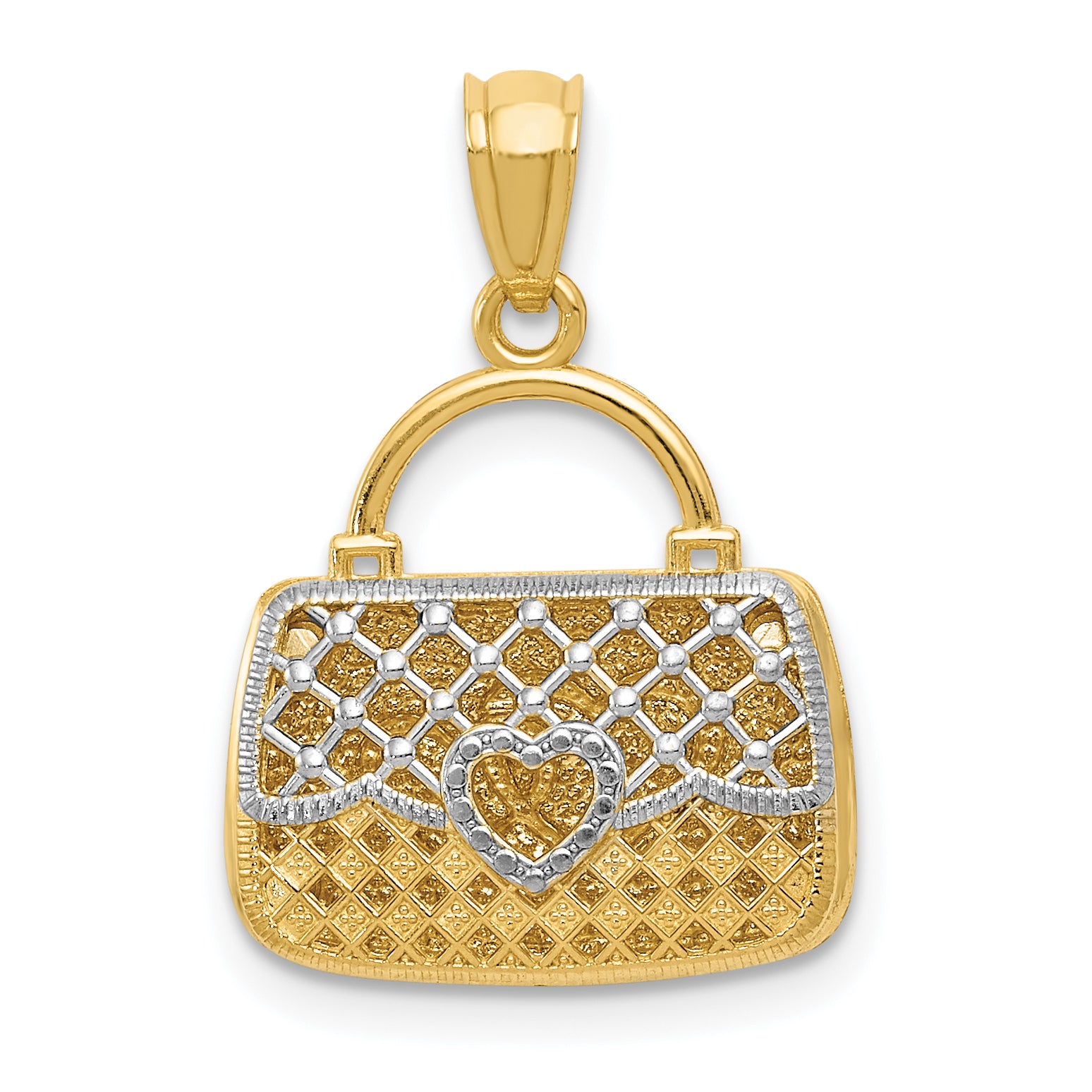 14K w/Rhodium 3D Reversible Heart Handbag Pendant Main image