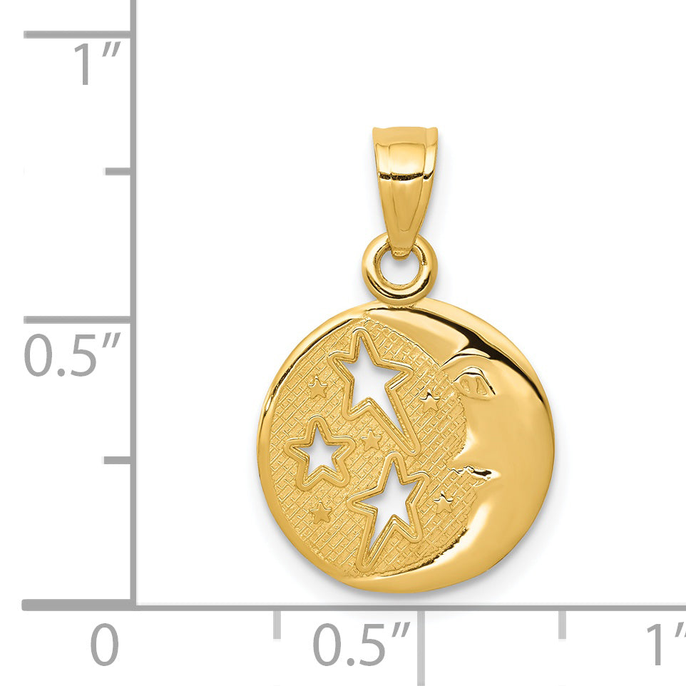 14K Gold Polished Moon and Stars Pendant  Elegant, Solid Design
