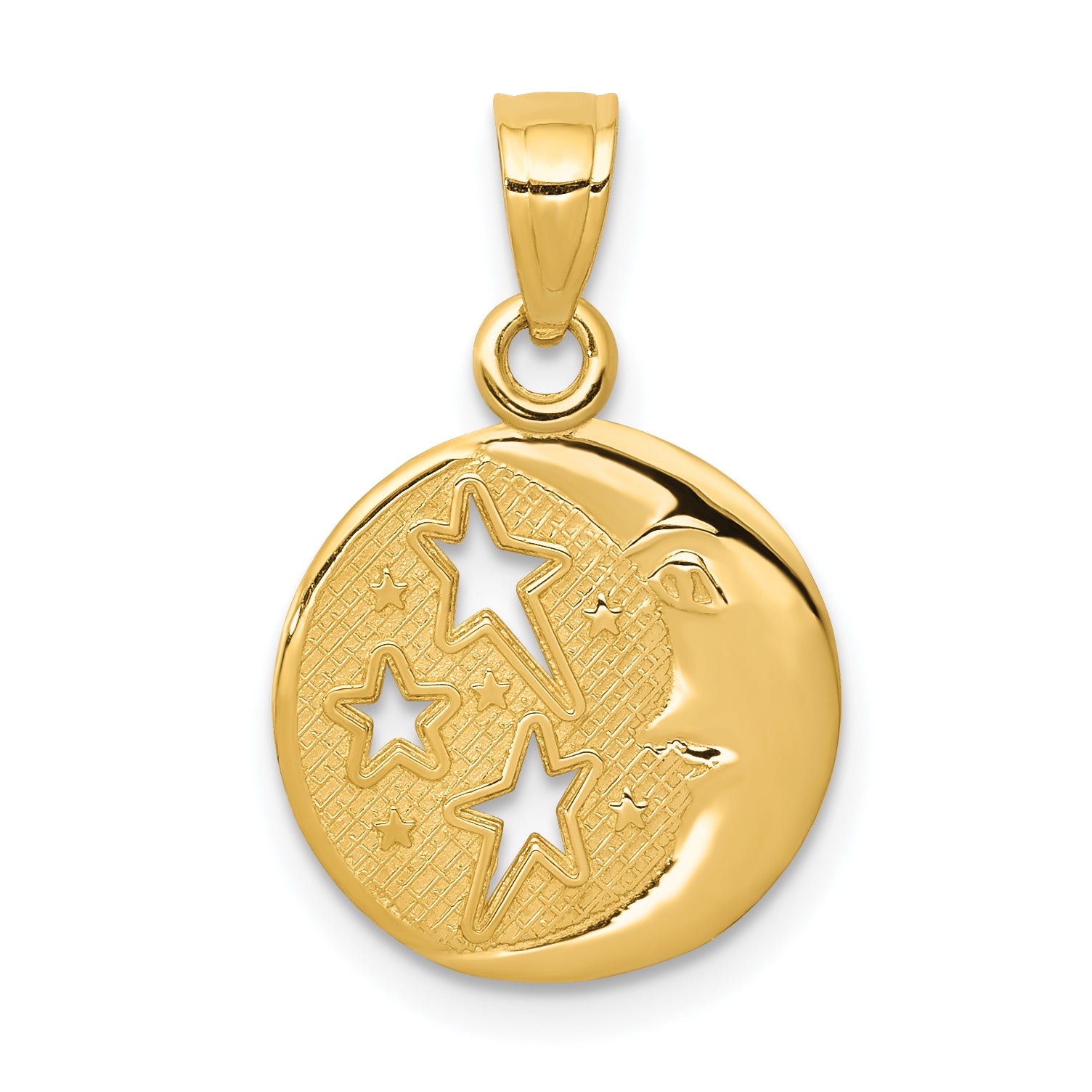 14k Polished Flat-Backed Moon with Three Stars Pendant Main image