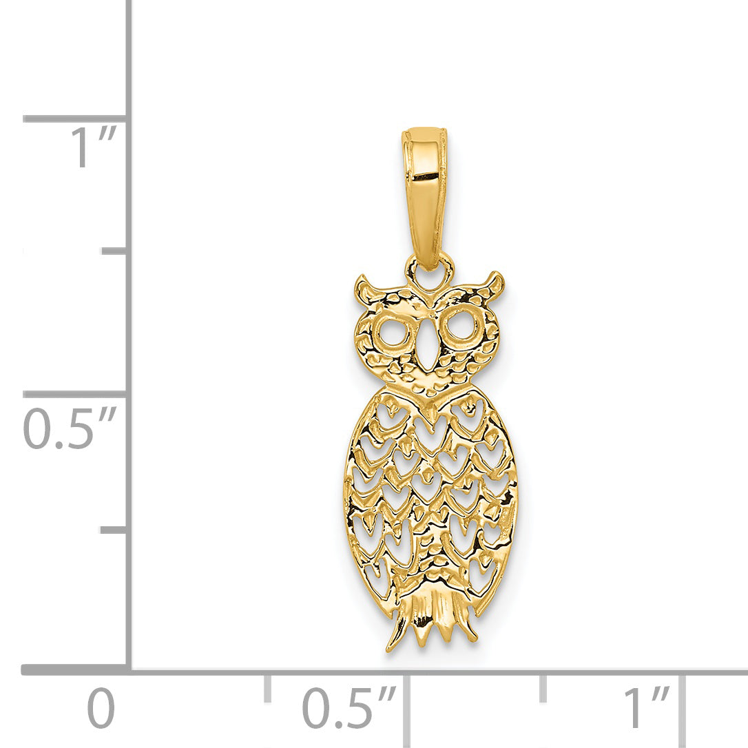 14K Gold Owl Pendant with Polished Finish Casted, Elegant Design