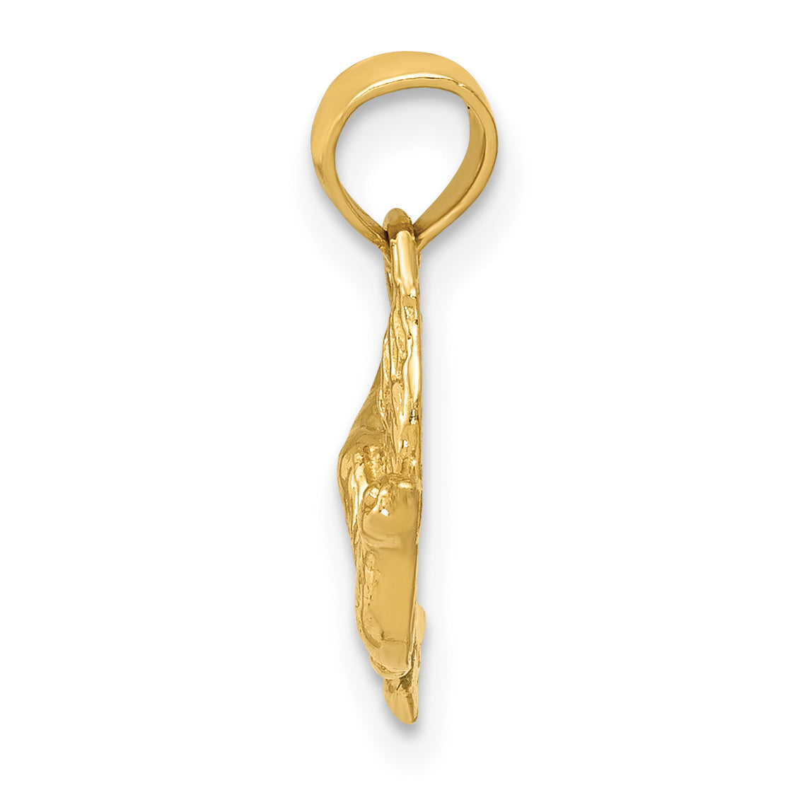 14K Gold Flying Dove Pendant with Polished Finish and Textured Design