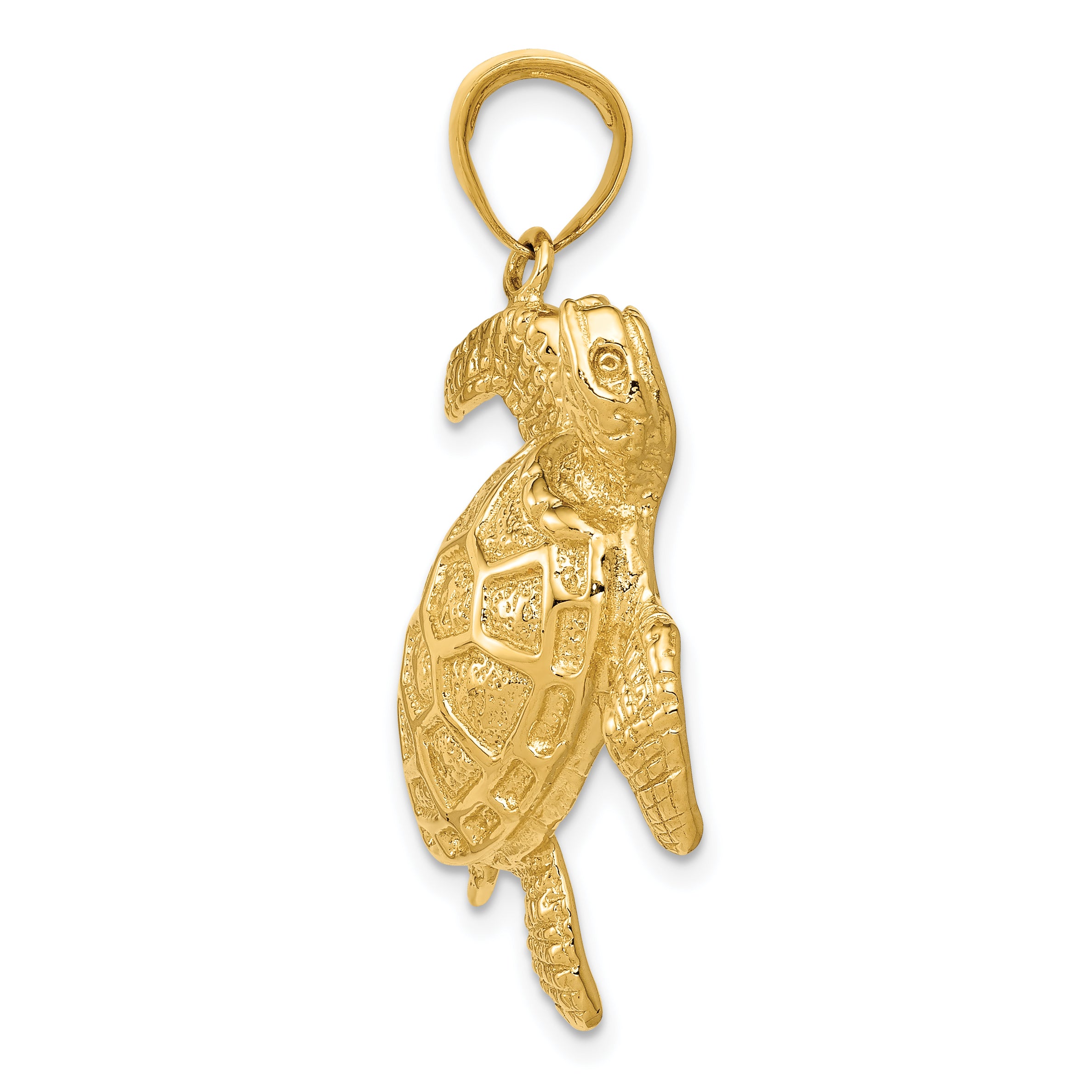 14K Gold Sea Turtle Pendant for Men with Polished Finish