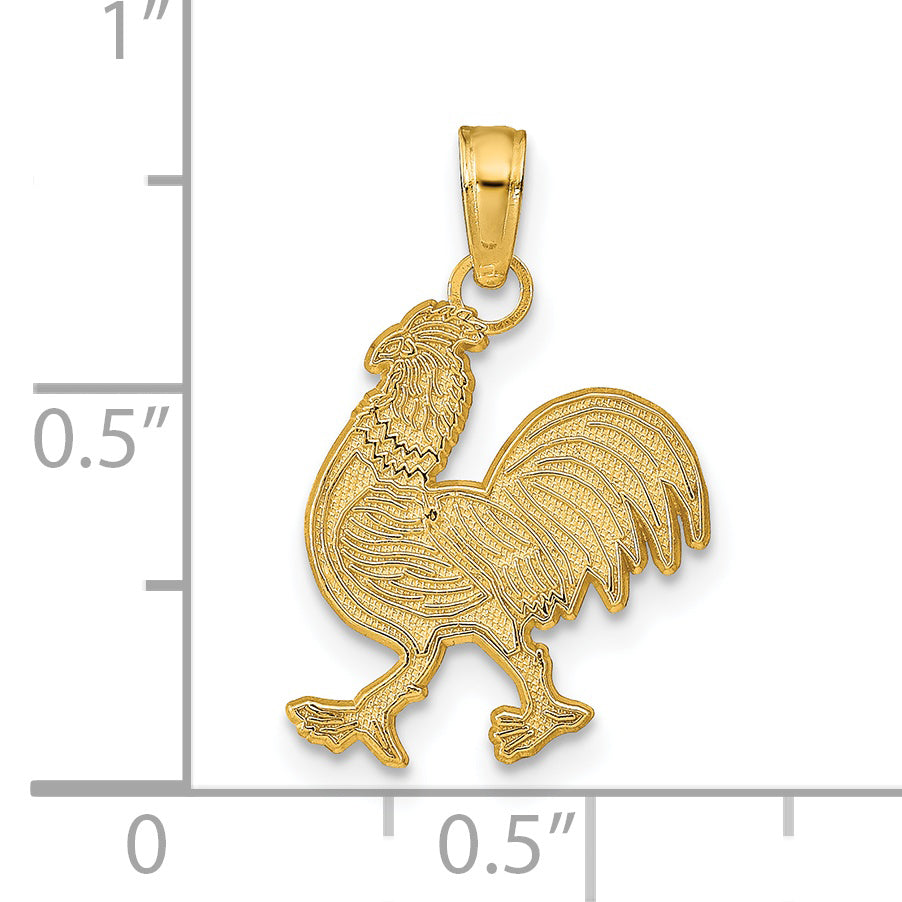 14K Gold Rooster Pendant with Polished Finish and Textured Detail
