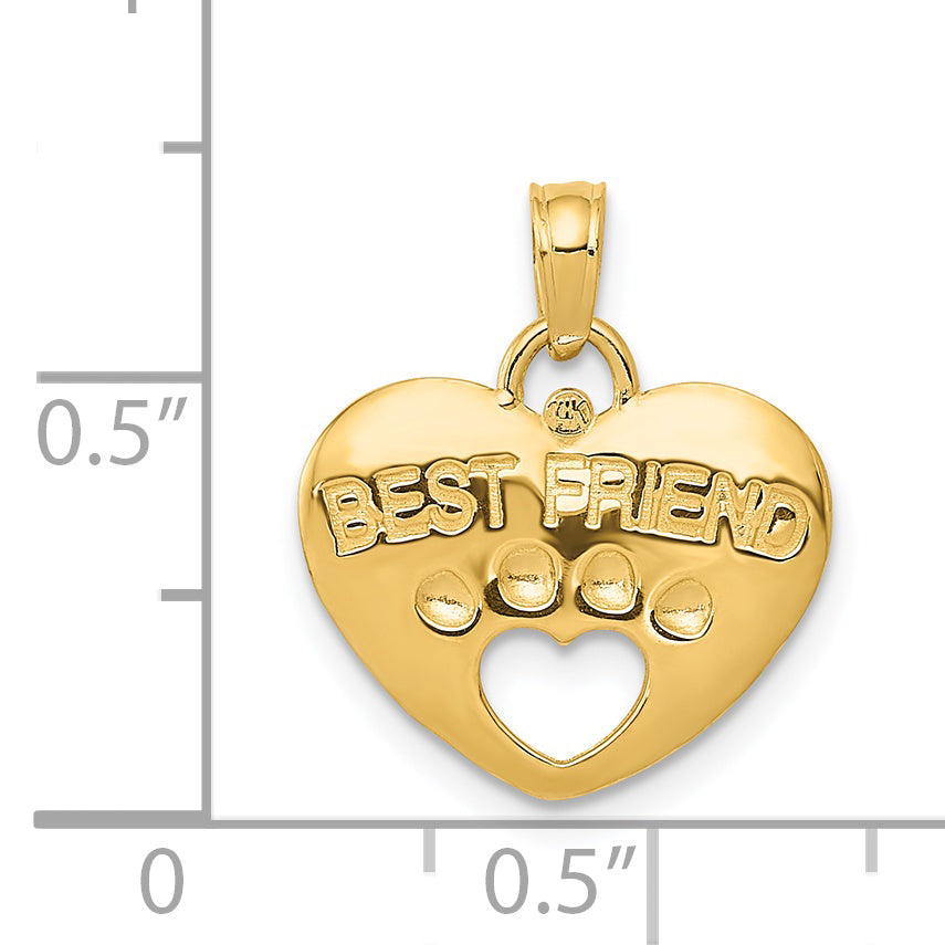 14K BEST FRIEND on Heart with Cut-Out Paw Pendant