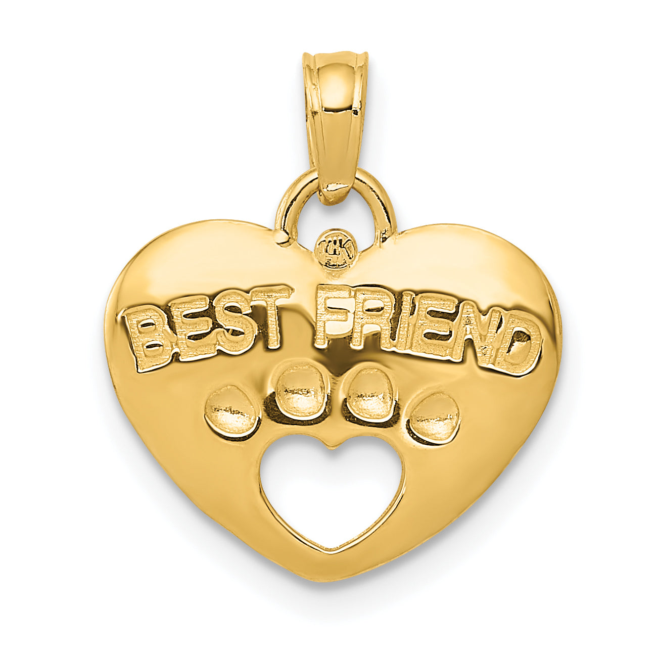 14K BEST FRIEND on Heart with Cut-Out Paw Pendant Main image