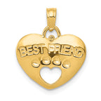 14K BEST FRIEND on Heart with Cut-Out Paw Pendant
