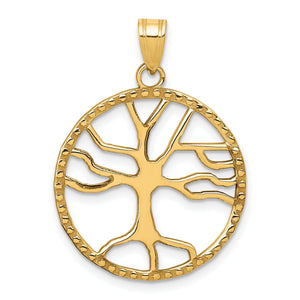 Tree of Life Round Frame Pendant in 14K Yellow Gold, 22mm Textured - Sophia Jewelers