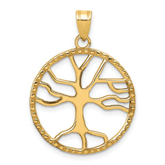 14K Tree of Life in Round Frame Pendant