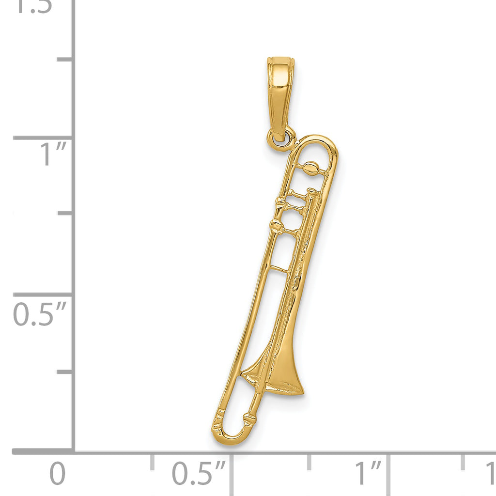 14K Gold Trombone Pendant with Polished Finish  Elegant Gift for Music Lovers