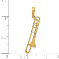 **14K Gold Trombone Pendant with Polished Finish  Elegant Gift for Music Lovers**