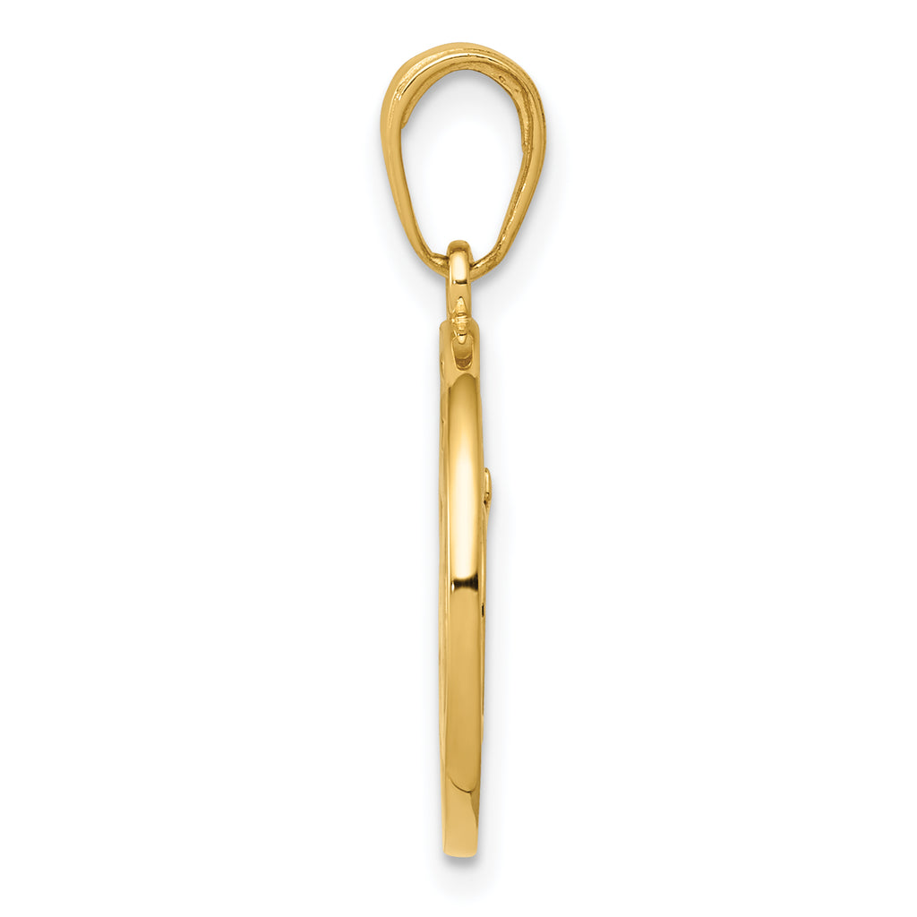 14K Gold Yoga Om Symbol Pendant with Polished Cut-Out Design  Elegant Spiritual Charm