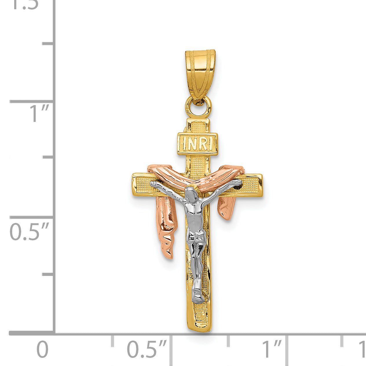 14K Tri-Color Gold INRI Crucifix Pendant with Diamond-Cut Accents & Polished Finish Secondary image