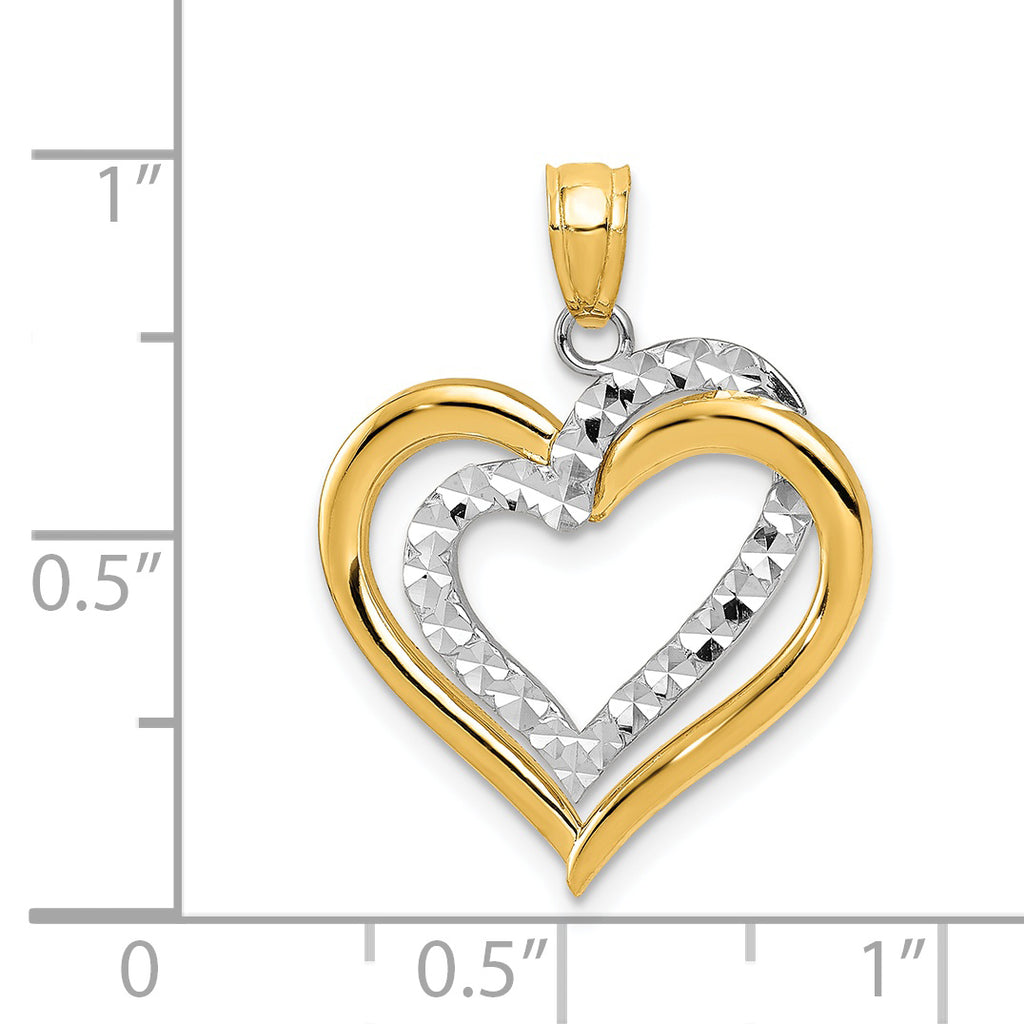 14K Two-Tone Gold Intertwined Hearts Pendant with Diamond-Cut Polished Finish