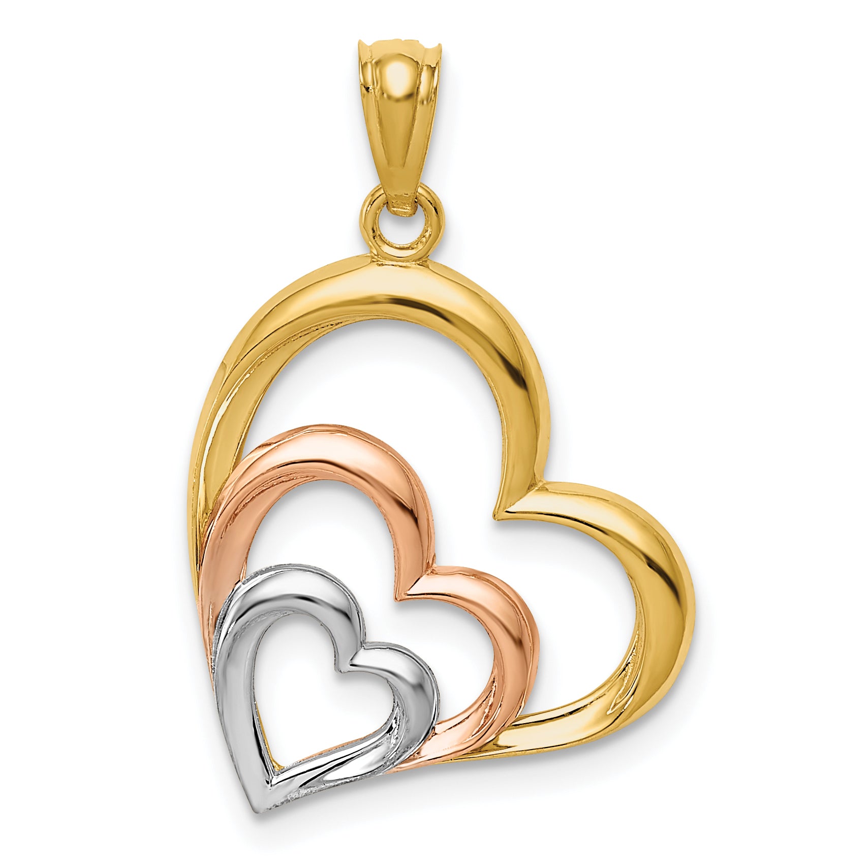 14K Two-tone and White Rhodium Polished 3 Hearts Pendant Main image