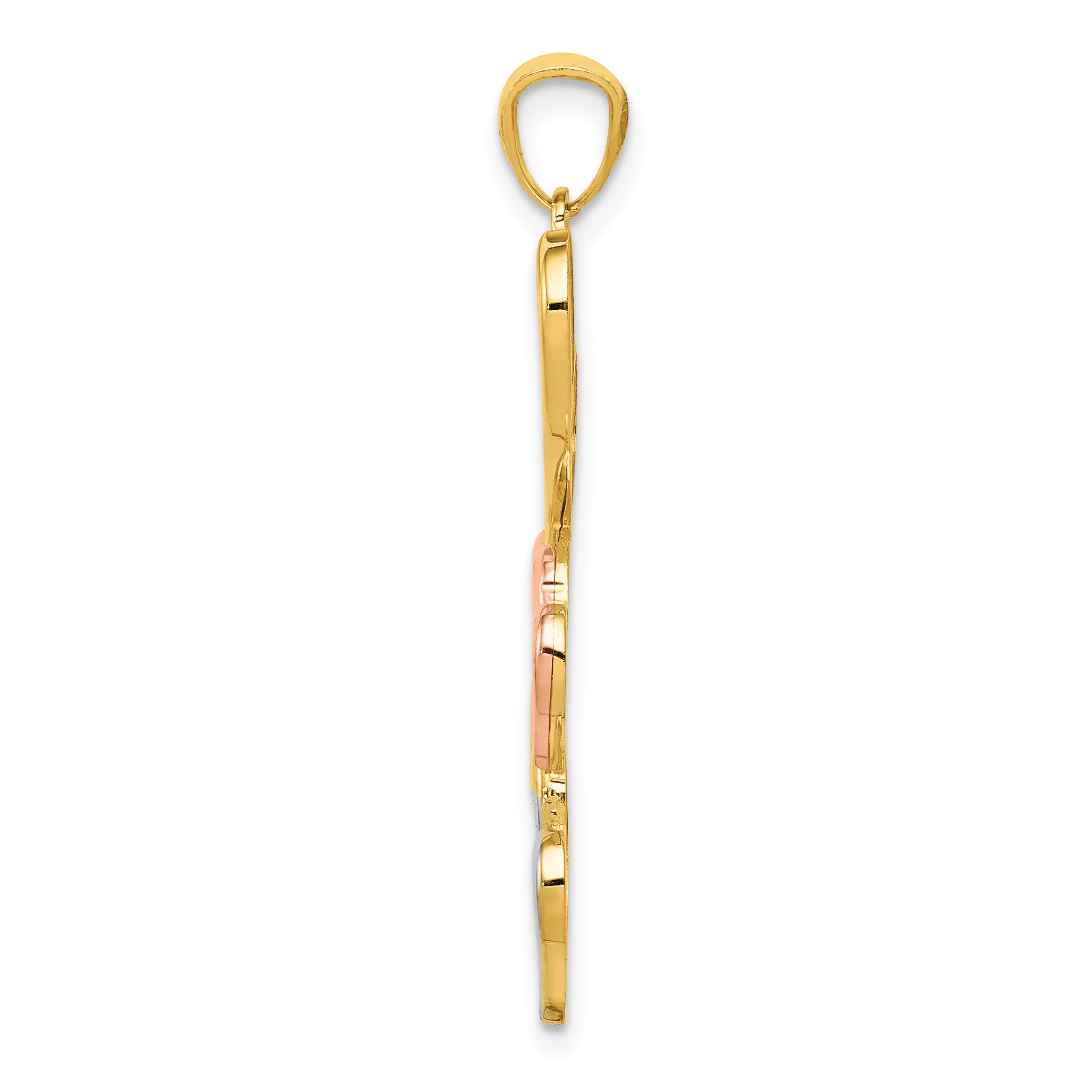 14K Gold Pendant with Rose & White Rhodium Hearts Polished Finish