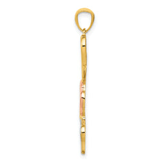 14K Gold Pendant with Rose & White Rhodium Hearts Polished Finish