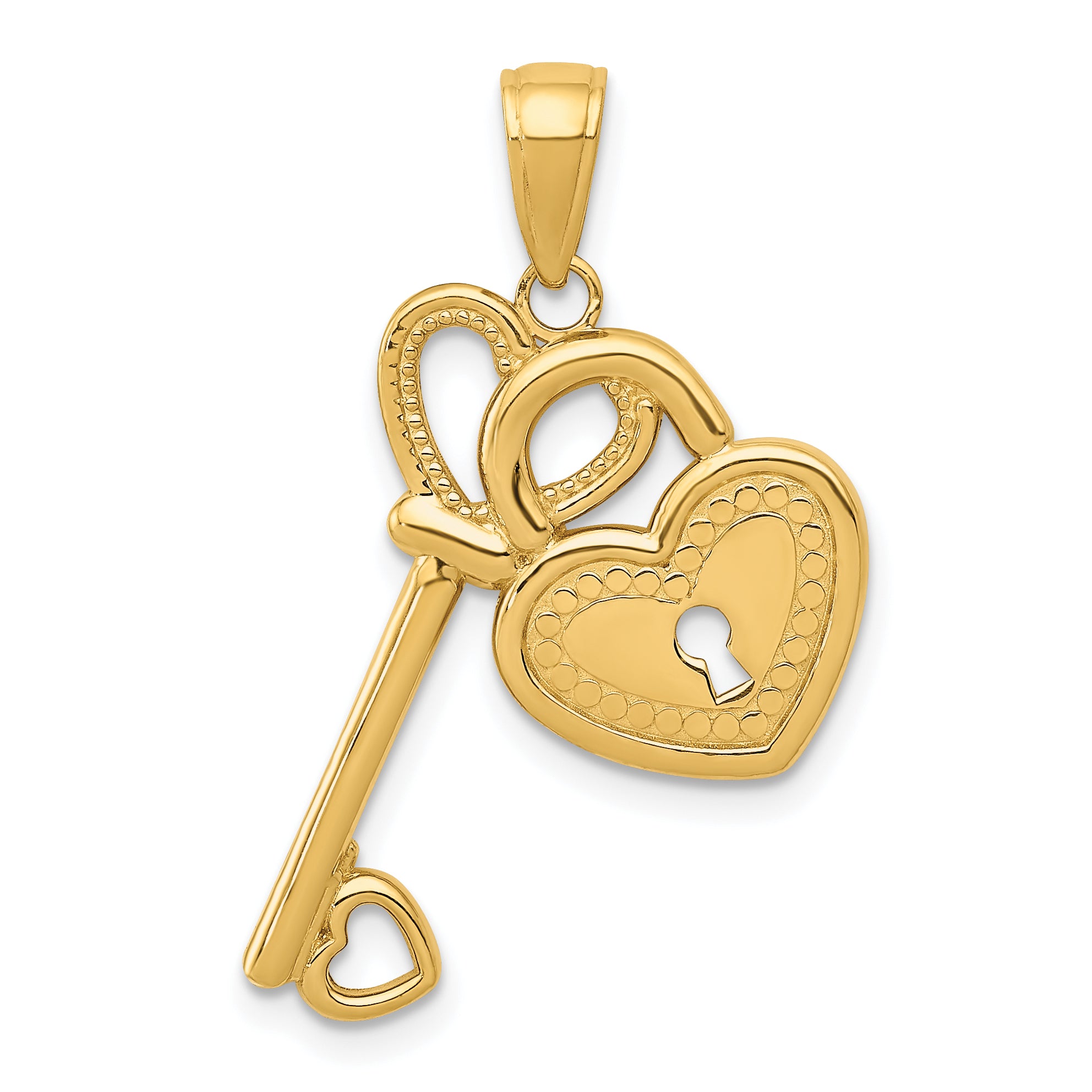 14K Polished Heart Key and Lock Charm