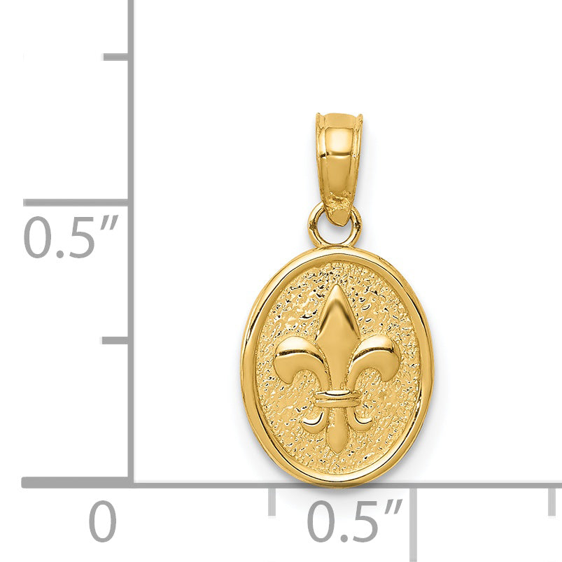 14K Gold Polished Fleur De Lis Oval Pendant  Elegant & Timeless Design
