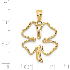 14K Gold Polished 4-Leaf Clover Pendant  Elegant, Solid, Casted Design