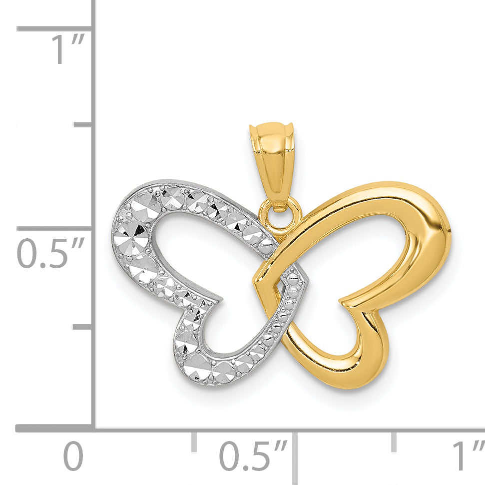 14K Gold Rhodium Diamond-Cut Butterfly Pendant with Polished Finish