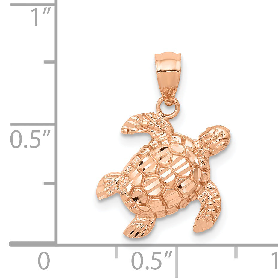 14K Rose Gold Diamond Cut Turtle Pendant for Men Polished & Solid