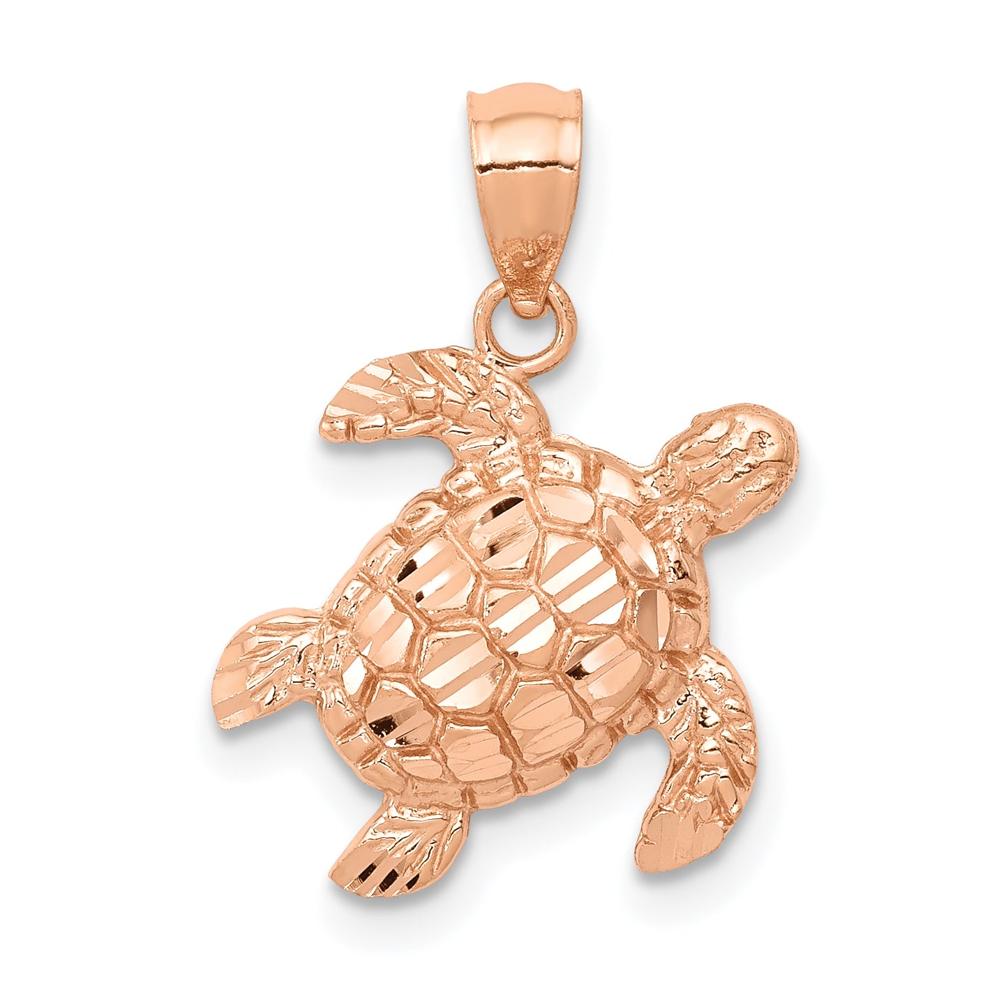 14k Rose Gold Diamond Cut Turtle Pendant Main image