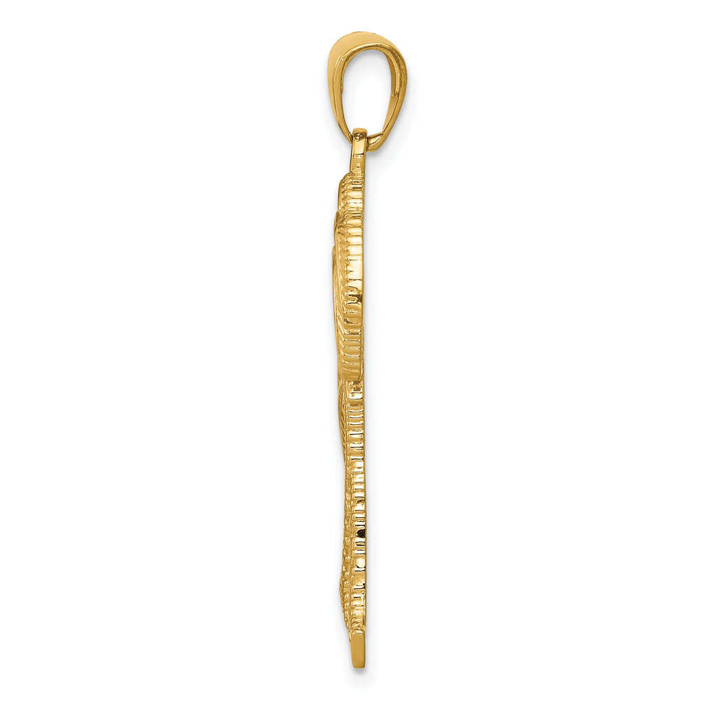 14K Gold Palm Trees Pendant with Polished Textured Finish  Elegant and Themed