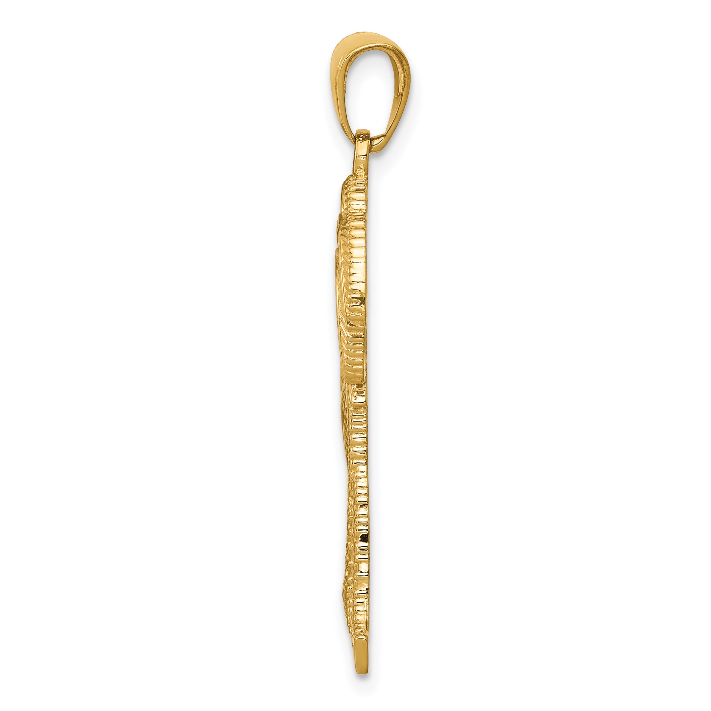 14K Gold Palm Trees Pendant with Polished Textured Finish  Elegant and Themed