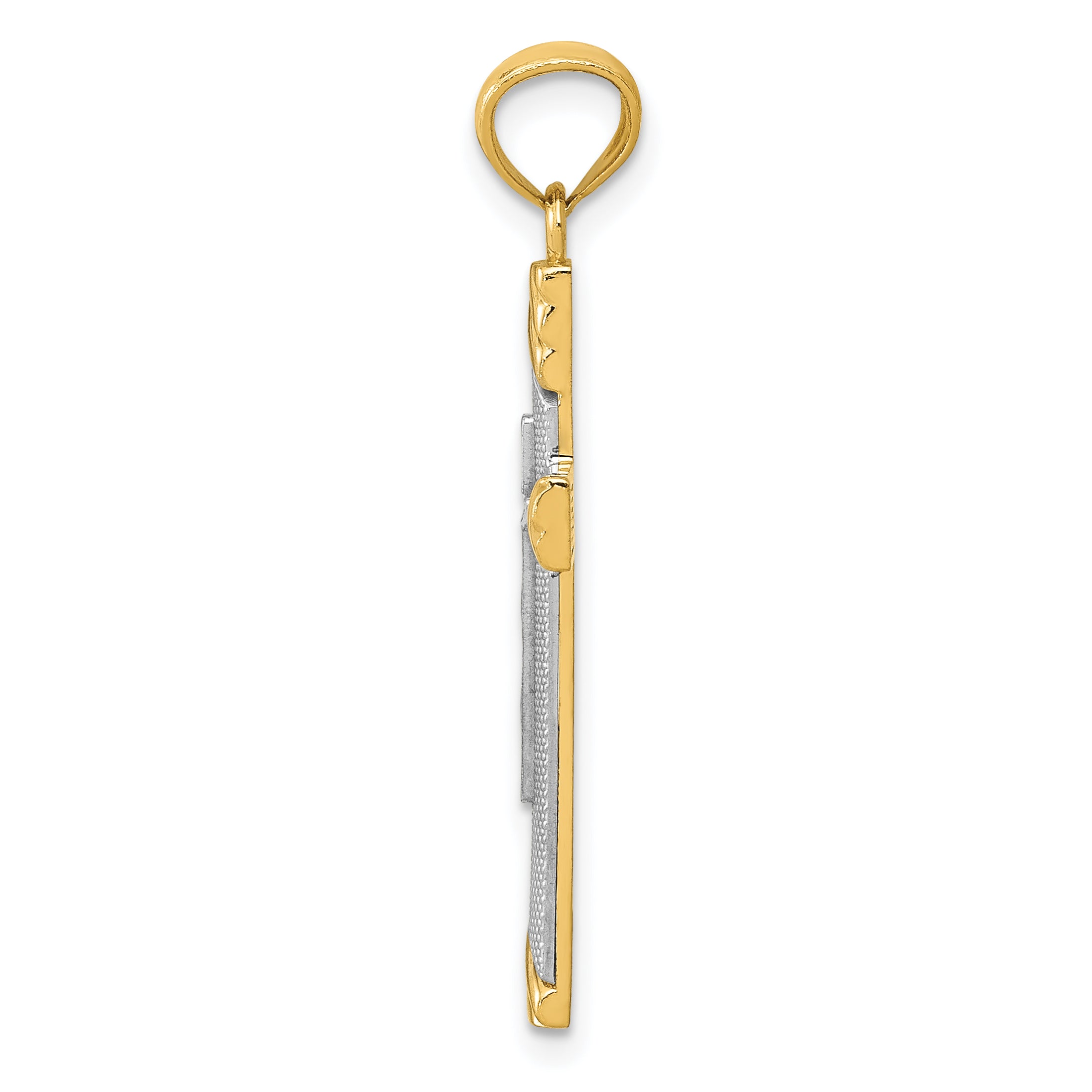 14K Gold Cross Pendant with Rhodium Accents Polished & Textured Design Secondary image