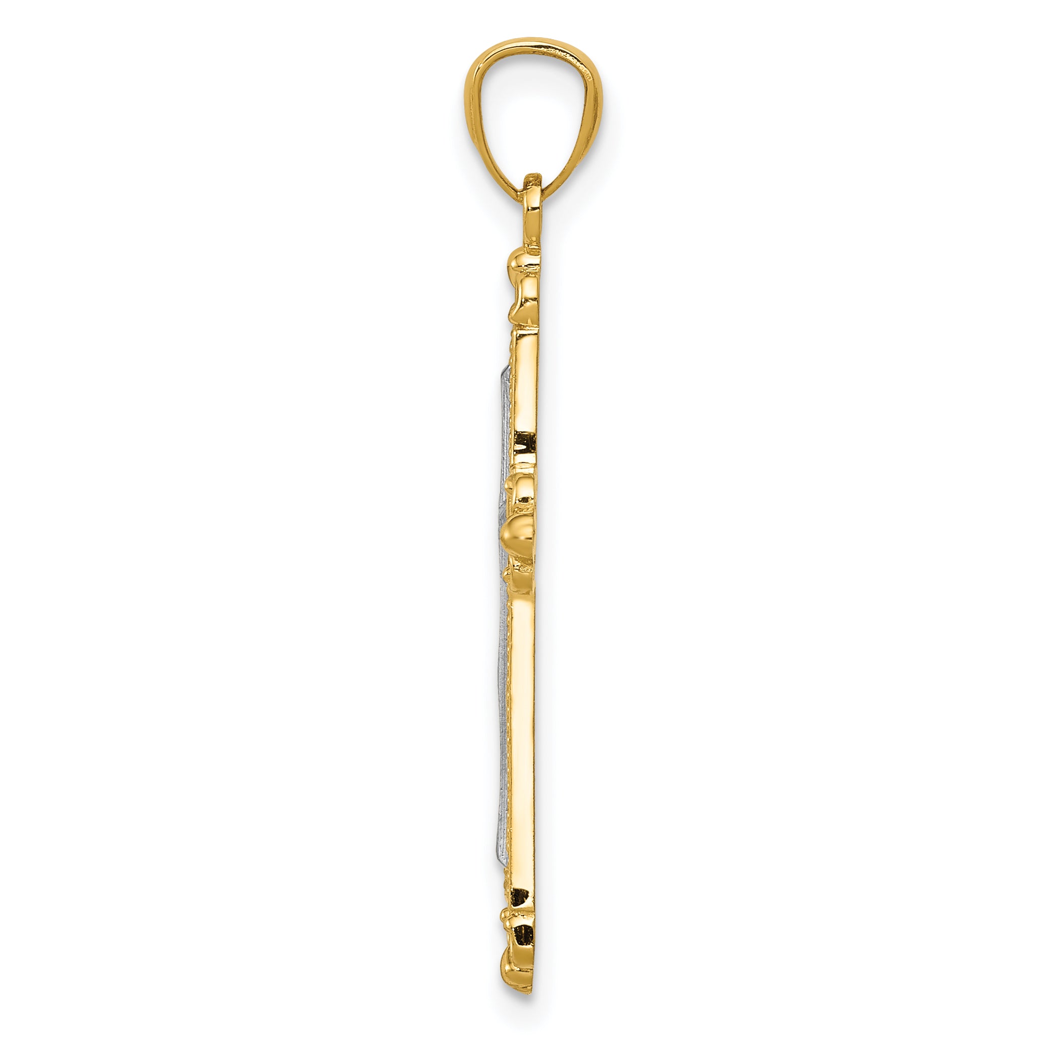 14K Gold and Rhodium Diamond-Cut Cross Pendant  Elegant Solid Design