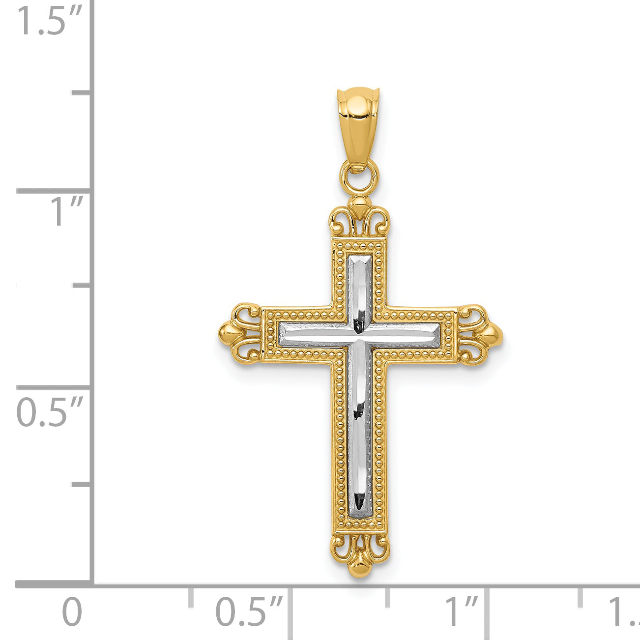 14K Gold and Rhodium Diamond-Cut Cross Pendant  Elegant Solid Design