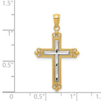 14K Gold and Rhodium Diamond-Cut Cross Pendant  Elegant Solid Design