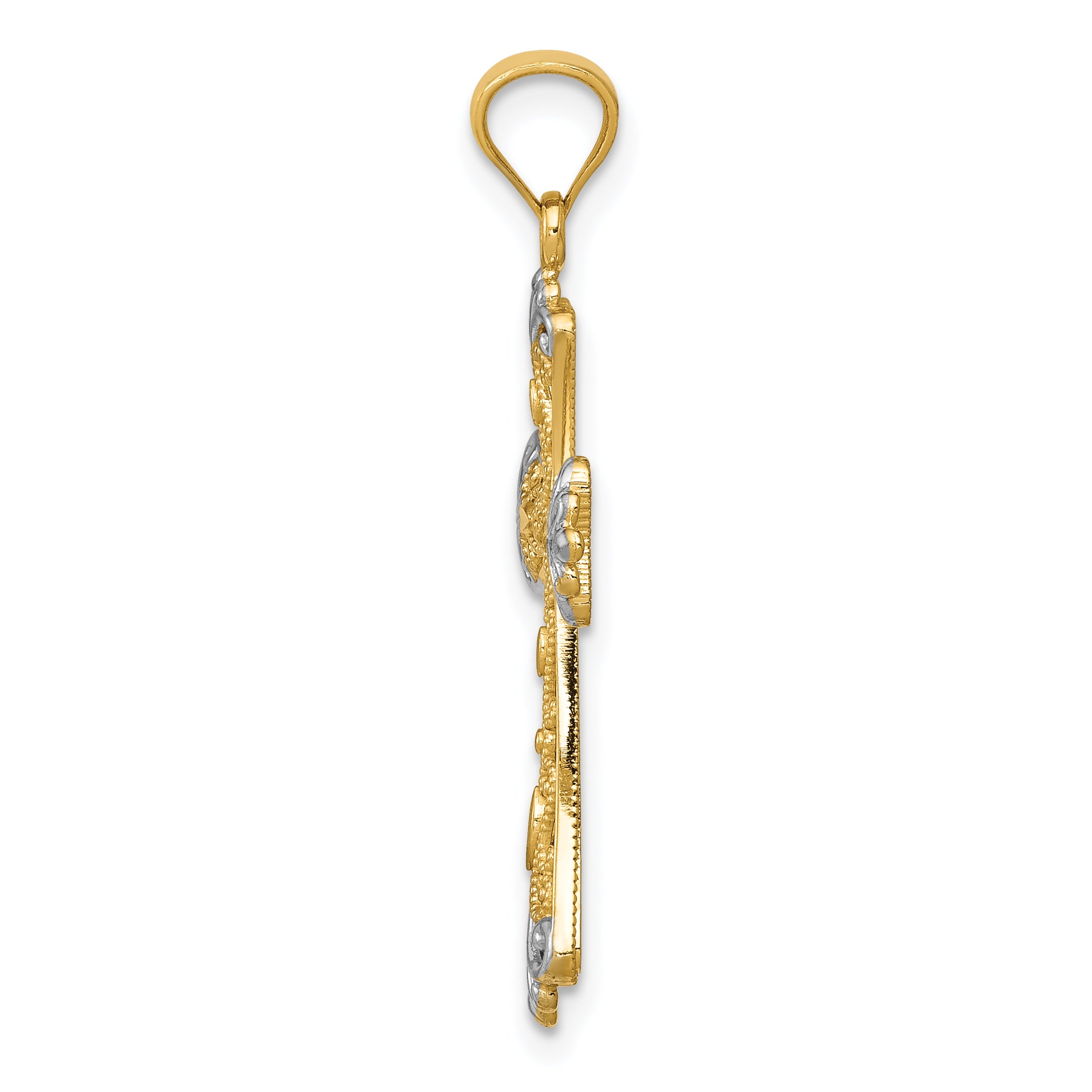 14K Gold Reversible Cross Pendant with Rhodium Accent  Solid, Elegant Design