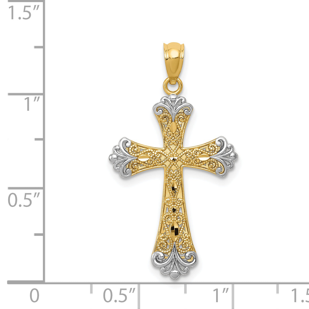 14K Gold Reversible Cross Pendant with Rhodium Accent  Solid, Elegant Design