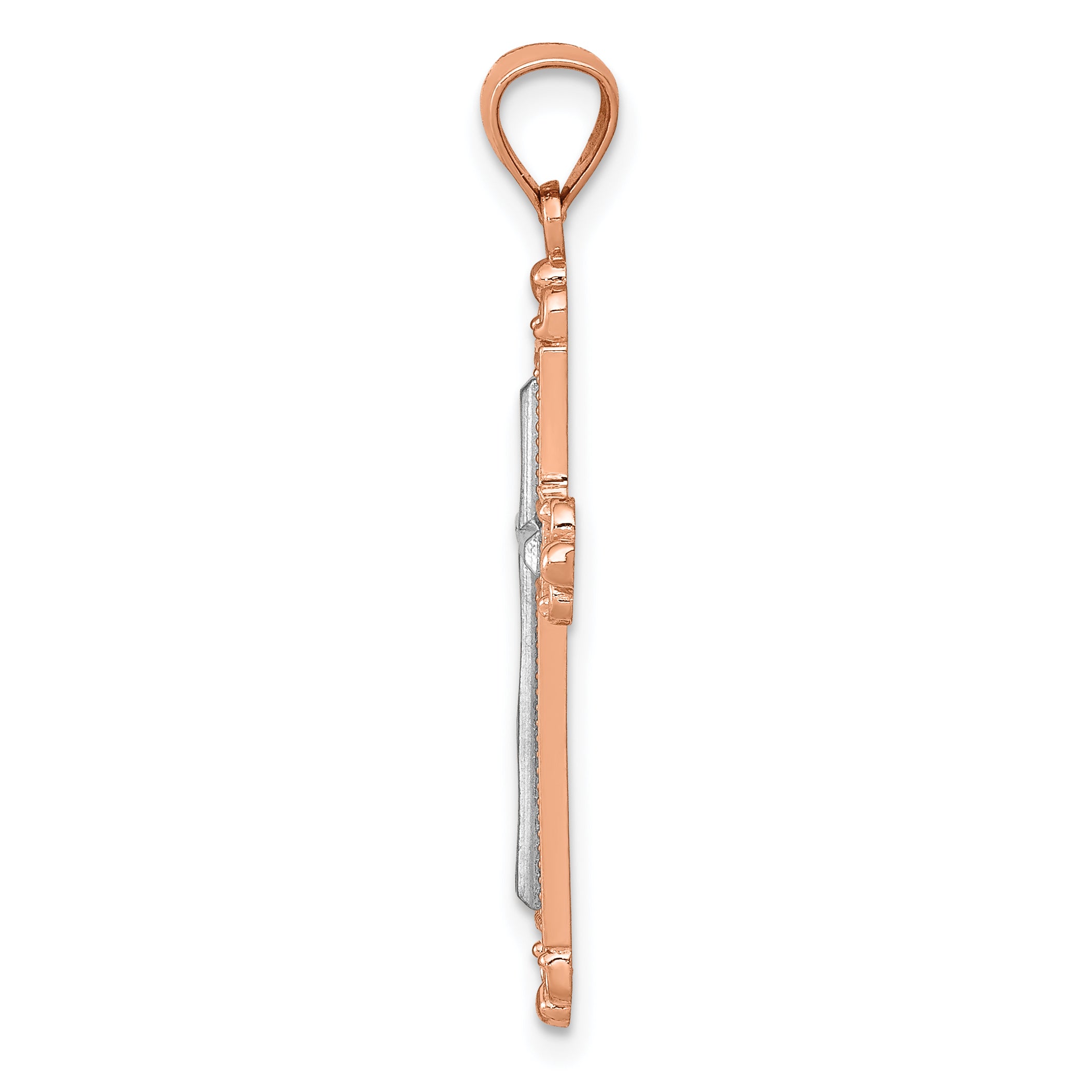 14K Rose Gold Cross Pendant with Rhodium Diamond-Cut Elegant Design Secondary image
