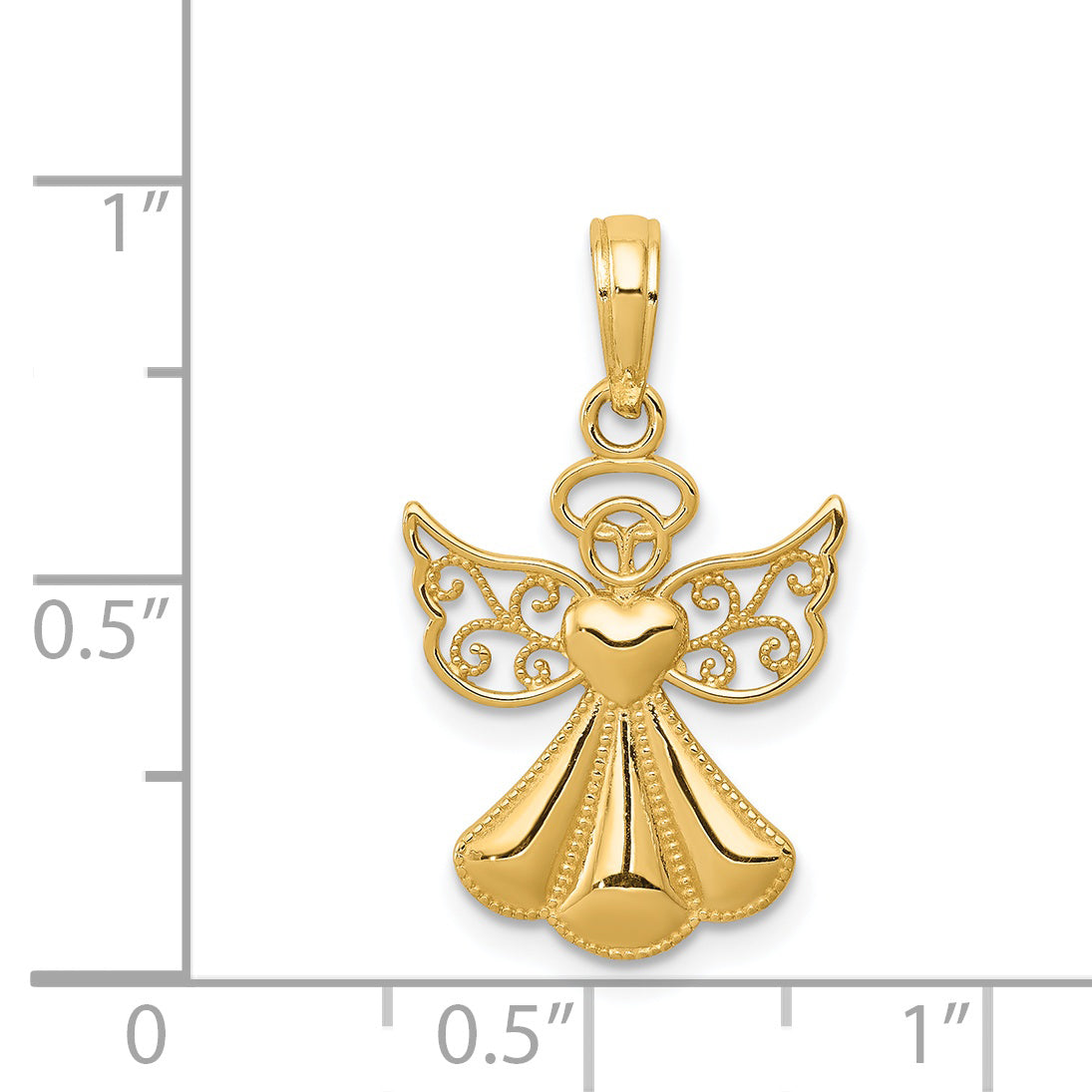 14K Gold Guardian Angel Heart Pendant with Textured Polished Finish