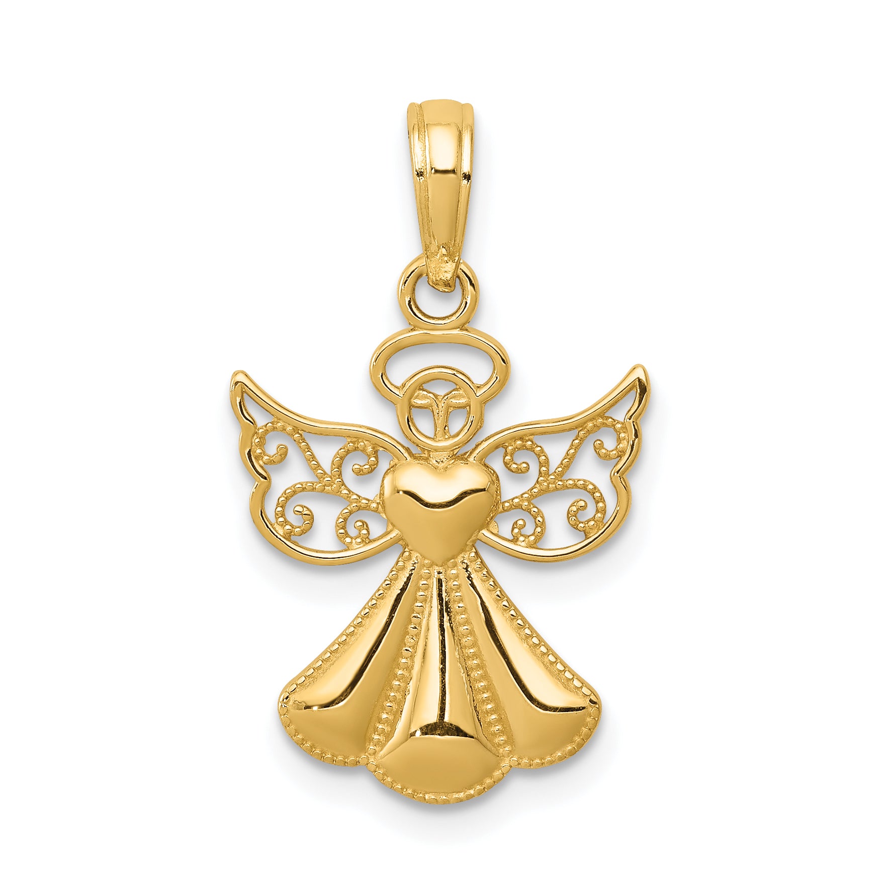14K Polished/Textured Guardian Angel W/Heart Pendant Main image