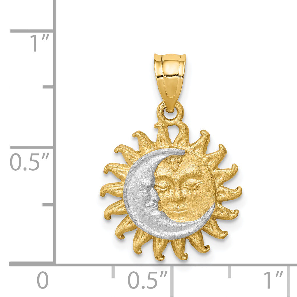 14K White Rhodium Brushed Sun and Moon Pendant