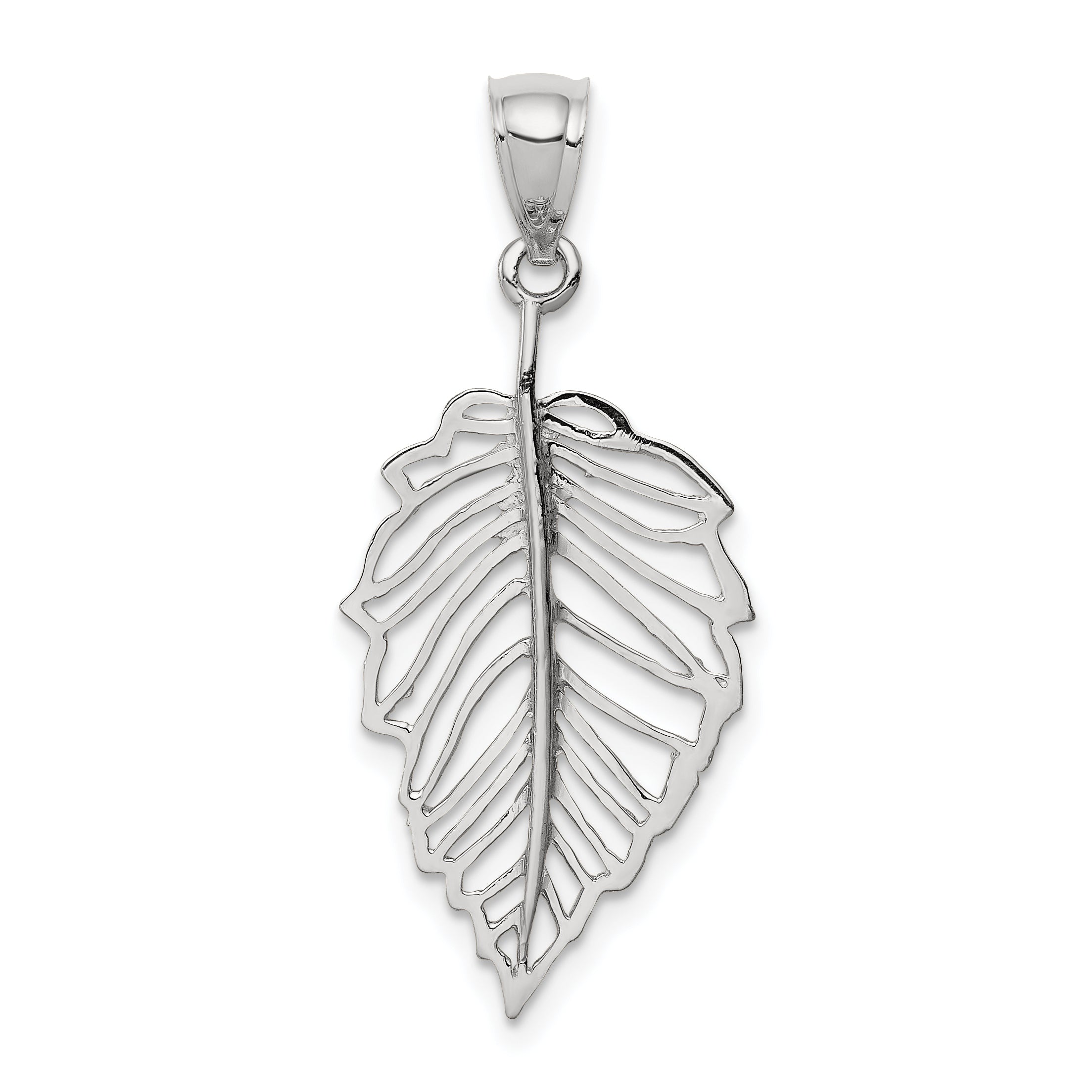 14K White Polished Leaf Pendant Main image