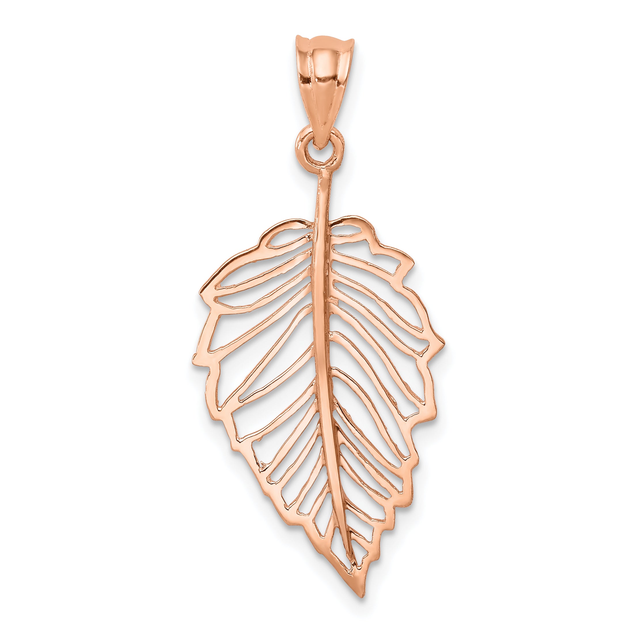 14K Rose Polished Leaf Pendant Main image