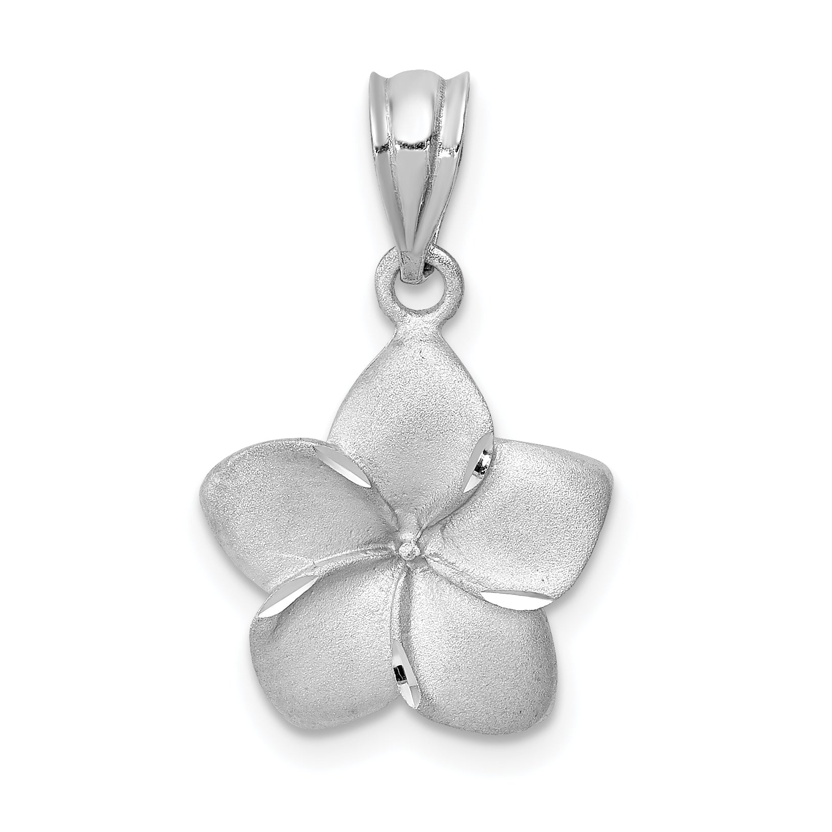 14K White Brushed and Diamond-cut Plumeria Pendant Main image