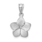 14K White Brushed and Diamond-cut Plumeria Pendant