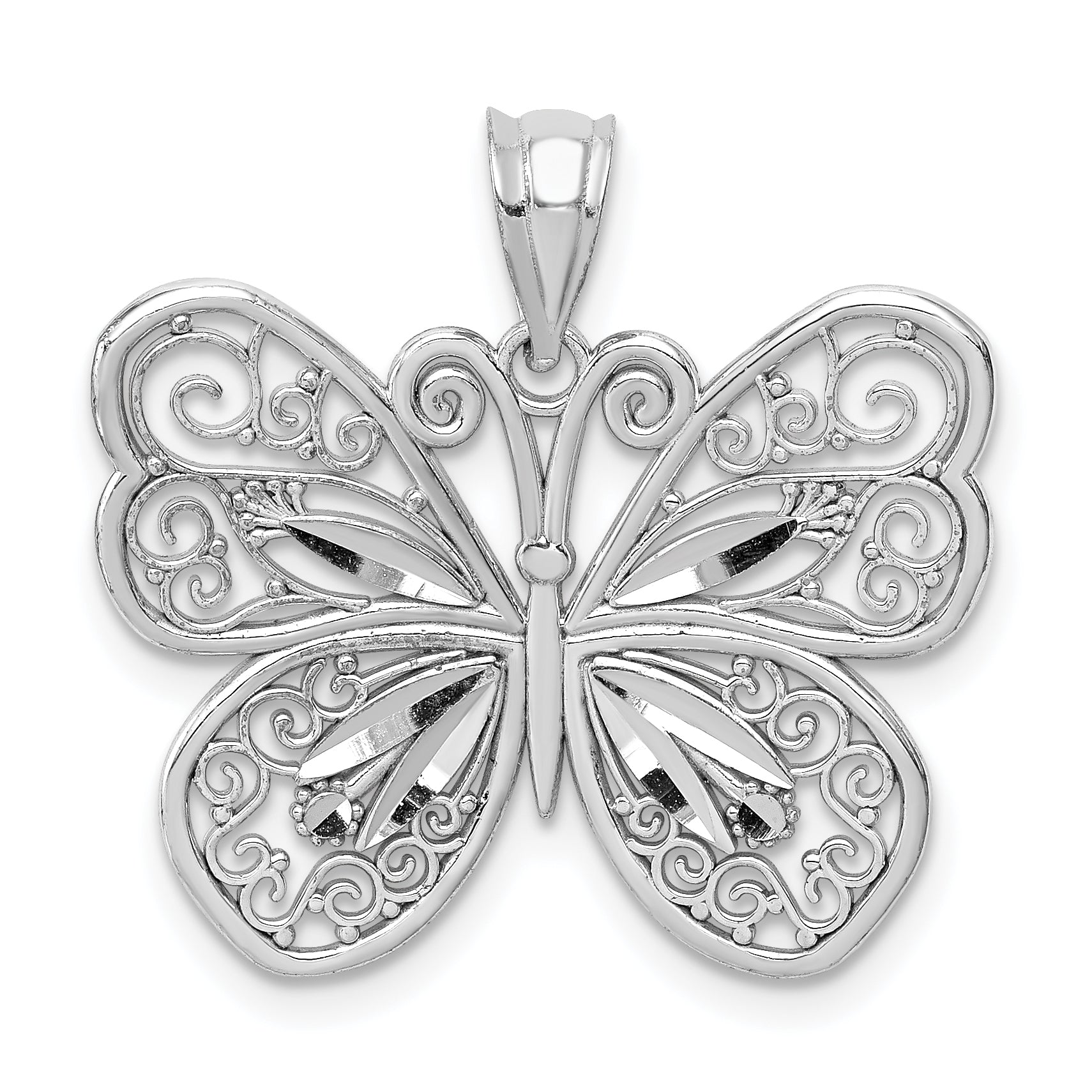 14K White Polished & Diamond-cut Butterfly Pendant Main image